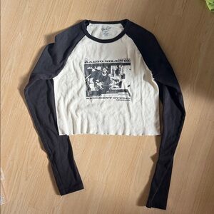 John Galt  Black and White Graphic Long Sleeve crop Tee